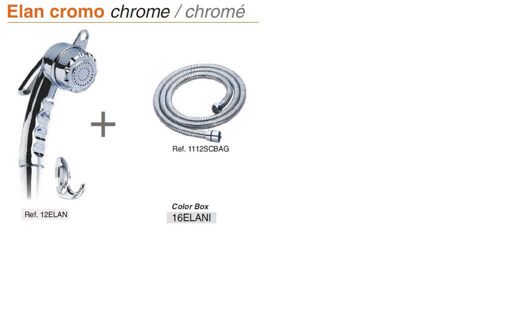 Set ELAN Cromo (Ducha ELAN + Soporte + Flexo INOX. Ext. 1-1,