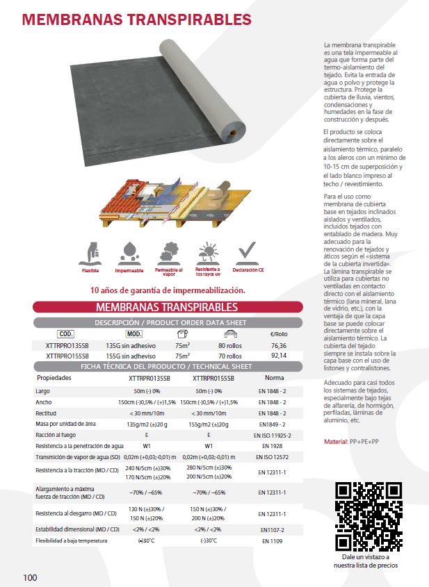 MEMBRANA TRANSPIRABLE 135G SIN JUNTA (75M2)